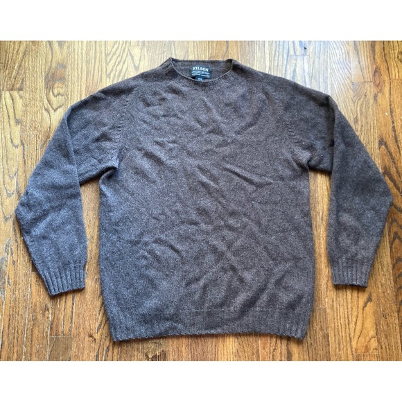 Filson 4GG Wool Sweater Mens Size XL Brown Walnut Made In Scotland Crewneck